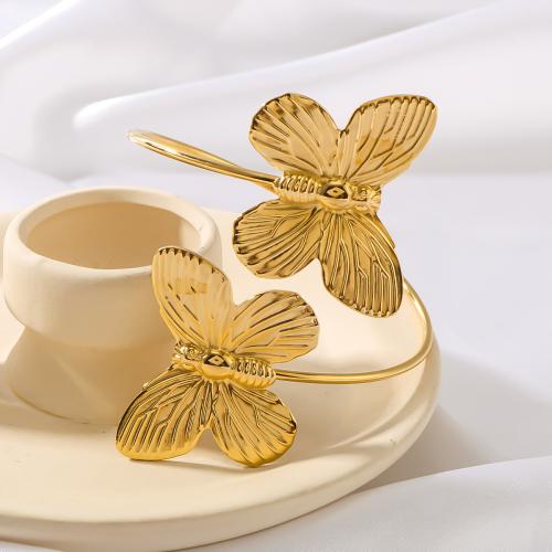 Stainless Steel Bangle 304 Stainless Steel Butterfly gold color plated Adjustable & for woman Sold By PC