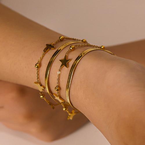 Stainless Steel Jewelry Bracelet 304 Stainless Steel gold color plated Double Layer & for woman Sold By PC