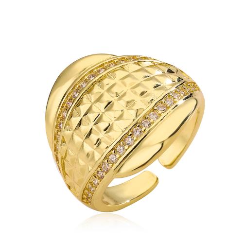 Cubique anneau en laiton Circonia Micro Pave, Placage de couleur d'or, bijoux de mode & pavé de micro zircon, doré, protéger l'environnement, sans nickel, plomb et cadmium, Ring inner diameter:16 ~18mm, Vendu par PC