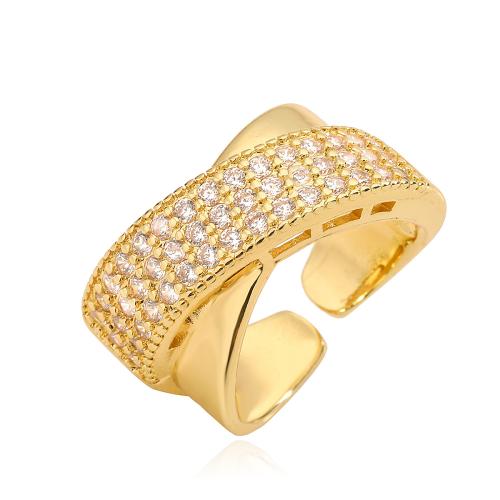 Cubique anneau en laiton Circonia Micro Pave, Placage de couleur d'or, bijoux de mode & pavé de micro zircon, doré, protéger l'environnement, sans nickel, plomb et cadmium, Ring inner diameter:16 ~18mm, Vendu par PC