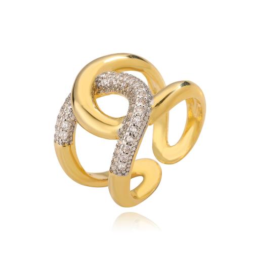 Kubieke Circonia Micro Pave Brass Ring, Messing, gold plated, mode sieraden & micro pave zirconia, gouden, nikkel, lood en cadmium vrij, Ring inner diameter:15 ~17mm, Verkocht door PC