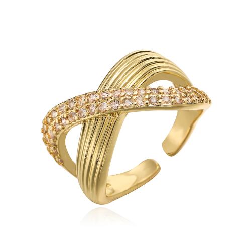 Kubieke Circonia Micro Pave Brass Ring, Messing, gold plated, mode sieraden & micro pave zirconia, gouden, nikkel, lood en cadmium vrij, Ring inner diameter:16 ~18mm, Verkocht door PC