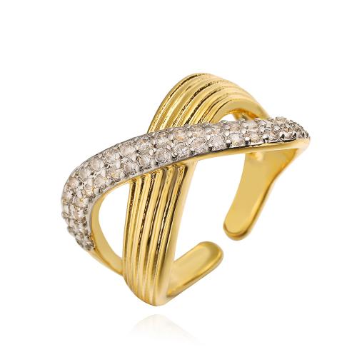 Kubieke Circonia Micro Pave Brass Ring, Messing, gold plated, mode sieraden & micro pave zirconia, gouden, nikkel, lood en cadmium vrij, Ring inner diameter:16 ~18mm, Verkocht door PC