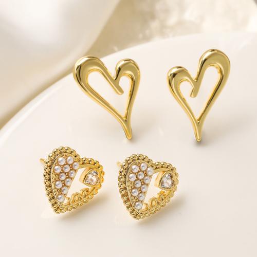 Cubic Zirconia Micro Pave Brass Earring with Plastic Pearl gold color plated fashion jewelry & micro pave cubic zirconia gold nickel lead & cadmium free Sold By Pair