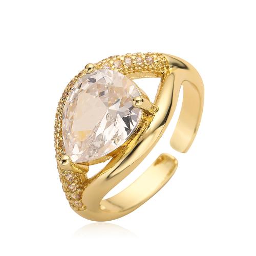 Cubique anneau en laiton Circonia Micro Pave, Placage de couleur d'or, bijoux de mode & pavé de micro zircon, doré, protéger l'environnement, sans nickel, plomb et cadmium, Ring inner diameter:16 ~18mm, Vendu par PC