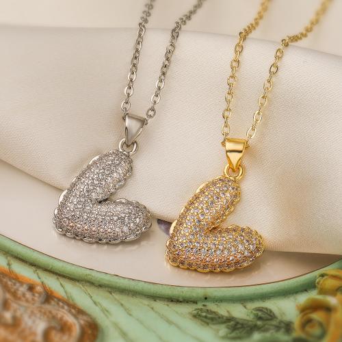 Collier en laiton cubique Zircon Micro Pave, avec 5cm chaînes de rallonge, coeur, Placage, bijoux de mode & pavé de micro zircon, plus de couleurs à choisir, protéger l'environnement, sans nickel, plomb et cadmium, 17x26mm, Longueur 45 cm, Vendu par PC