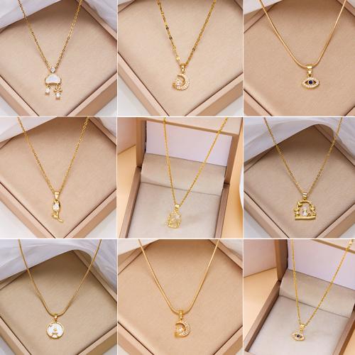 Stainless Steel Jewelry Necklace 304 Stainless Steel with Brass & micro pave cubic zirconia & for woman golden Sold By PC