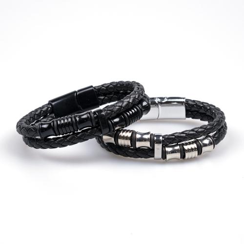 PU Leather Cord Bracelets Zinc Alloy with PU Leather & Rubber handmade Unisex Length Approx 21.5 cm Sold By Set