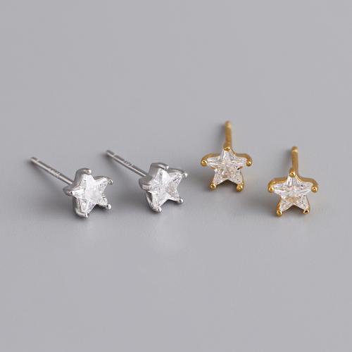 Cubic Zirconia Micro Pave Sterling Silver Earring 925 Sterling Silver Star micro pave cubic zirconia & for woman Sold By Pair