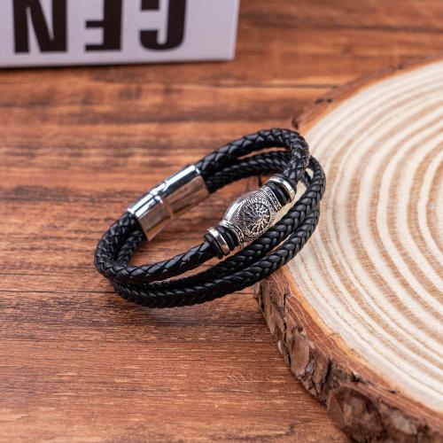 PU Leather Cord Bracelets Zinc Alloy with PU Leather handmade Unisex black Sold By PC