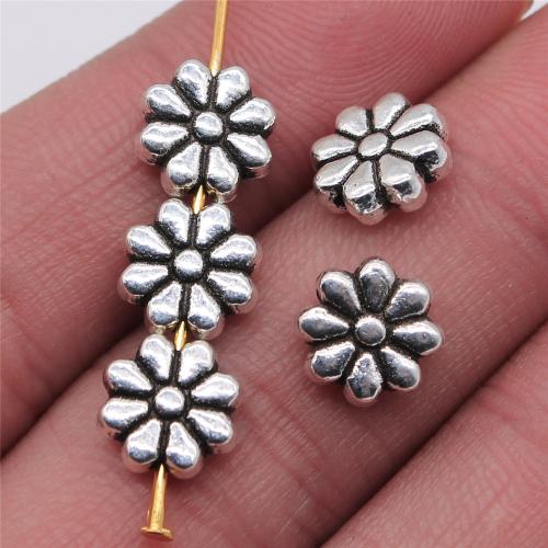 Perles fleurs en alliage de zinc, Plaqué de couleur d'argent, DIY, 9x9mm, Vendu par PC