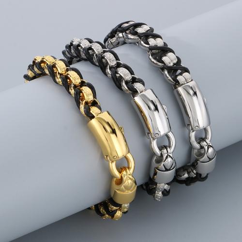 Stainless Steel Jewelry Bracelet 304 Stainless Steel with leather cord Vacuum Ion Plating & for man Sold By PC