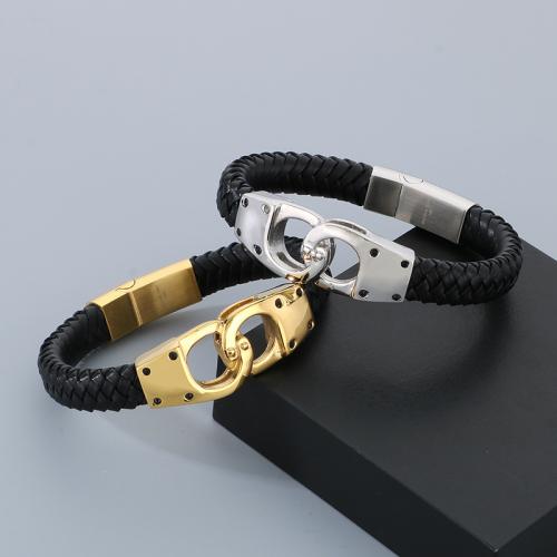 Stainless Steel Jewelry Bracelet 304 Stainless Steel with Leather Vacuum Ion Plating for man Sold By PC