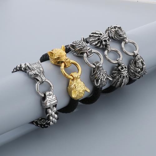 Stainless Steel Jewelry Bracelet 304 Stainless Steel with Leather Vacuum Ion Plating & for man Sold By PC