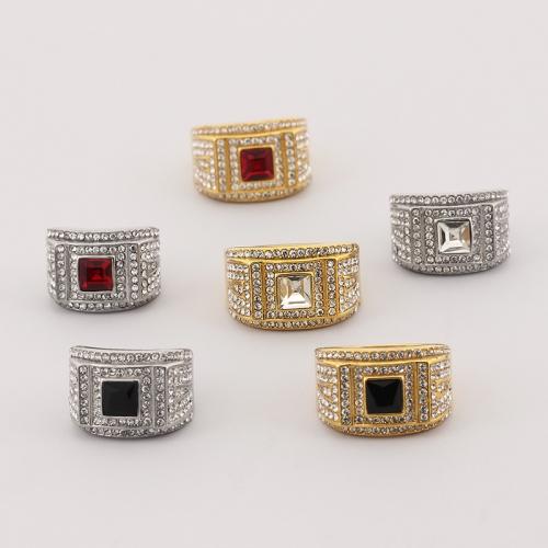 Rhinestone Stainless Steel Finger Ring 304 Stainless Steel plated & for man & with rhinestone Sold By PC