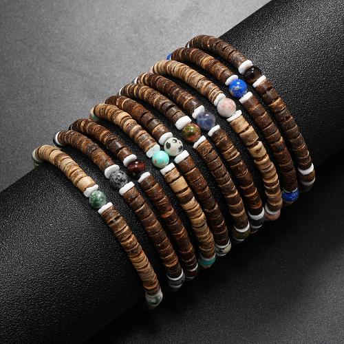 Kokosrinde Armband, mit Edelstein, handgemacht, verschiedenen Materialien für die Wahl & unisex, Innendurchmesser:ca. 55mm, verkauft von PC