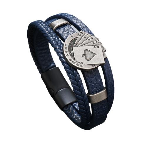 PU Leather Bracelet with Zinc Alloy Poker multilayer & punk style & Unisex Length Approx 8.3 Inch Sold By PC