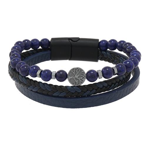 cuir PU bracelet, avec pierre gemme & alliage de zinc, Arbre de vie, fait à la main, Vintage & multicouche & différents matériaux pour le choix & pour homme, Longueur Environ 8.26 pouce, Vendu par PC