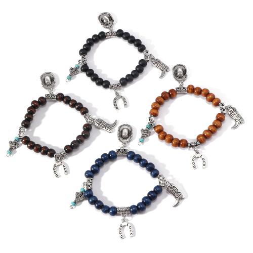 madera Pulsera, con aleación de zinc, hecho a mano, estilo popular & unisexo, más colores para la opción, longitud aproximado 7-10 Inch, Vendido por UD