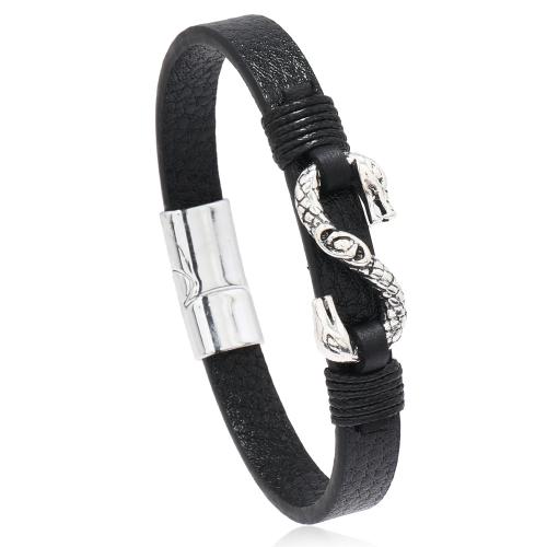 PU Leather Bracelet with Zinc Alloy Snake handmade fashion jewelry & Unisex Length Approx 8.26 Inch Sold By PC