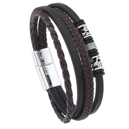 PU Leather Bracelet with Zinc Alloy handmade multilayer & folk style & for man Length Approx 8.5-8.7 Inch Sold By PC