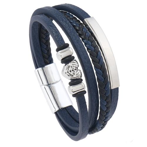 PU Leather Bracelet with Zinc Alloy Heart handmade multilayer & for man Length Approx 8.5-8.7 Inch Sold By PC