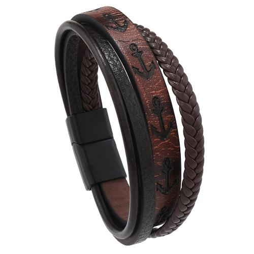 PU Leather Bracelet with Zinc Alloy handmade multilayer & for man Length Approx 8.5-8.7 Inch Sold By PC