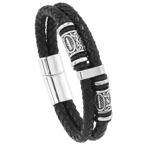 Leather Bracelet with Zinc Alloy handmade Double Layer & punk style & for man Length Approx 8.5-8.7 Inch Sold By PC