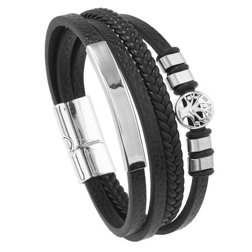 PU Leather Bracelet with Zinc Alloy Tree handmade multilayer & punk style & for man Length Approx 8.5-8.7 Inch Sold By PC