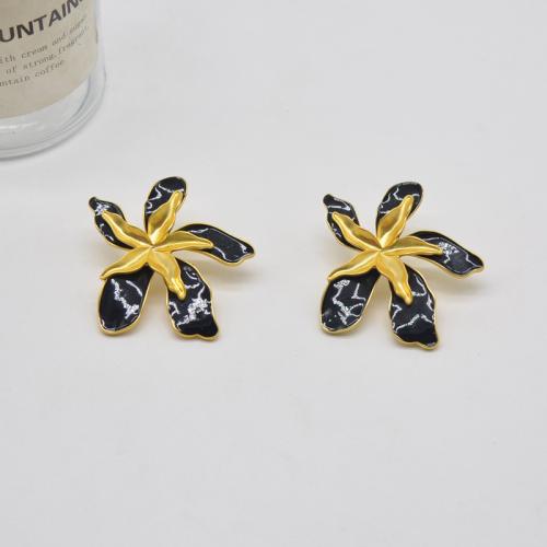 Zinc Alloy Stud Earring Flower fashion jewelry & for woman & enamel black Sold By Pair