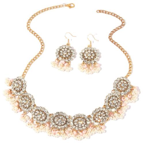 Zinklegering Sieraden Sets, oorbel & halsketting, Zinc Alloy, met Plastic Pearl, 2 stuks & mode sieraden & voor vrouw & met strass, meer kleuren voor de keuze, Lengte Ca 40 cm, Verkocht door Stel