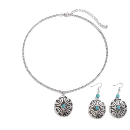 Zinklegering Sieraden Sets, oorbel & halsketting, Zinc Alloy, met ijzeren ketting & turkoois, mode sieraden & verschillende stijlen voor de keuze & voor vrouw, Verkocht door Stel