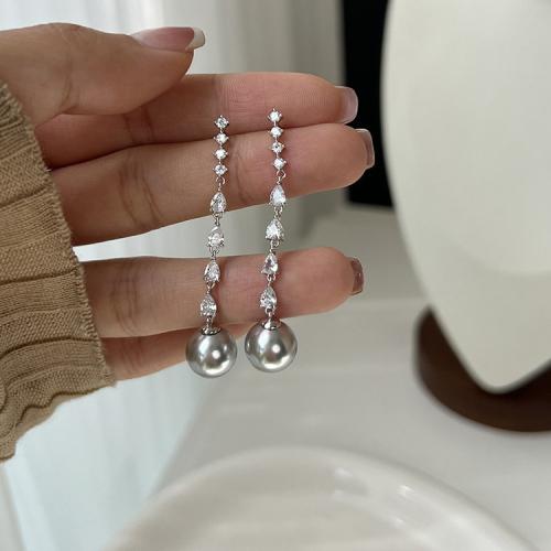 Boucles d'oreilles en laiton zircon cubique pavent, avec perle de plastique, bijoux de mode & pavé de micro zircon & pour femme, plus de couleurs à choisir, 52mm, Vendu par paire