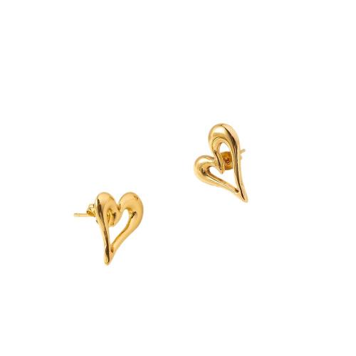 Stainless Steel Stud Earrings 304 Stainless Steel Heart 18K gold plated fashion jewelry & for woman golden 15mm Sold By Pair