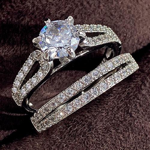 Fashion Brass Ring Set 2 pieces & micro pave cubic zirconia & for woman Sold By Set