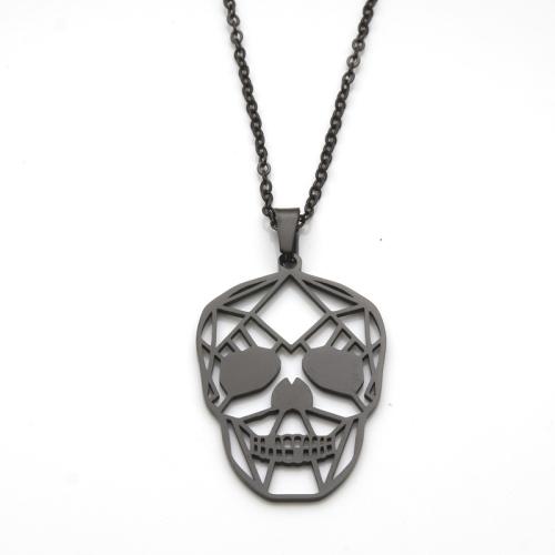 Stainless Steel smycken halsband, 304 rostfritt stål, med 5cm extender kedja, Skull, punk stil & Unisex, svart, 27.50x40mm, Längd Ca 50 cm, Säljs av PC