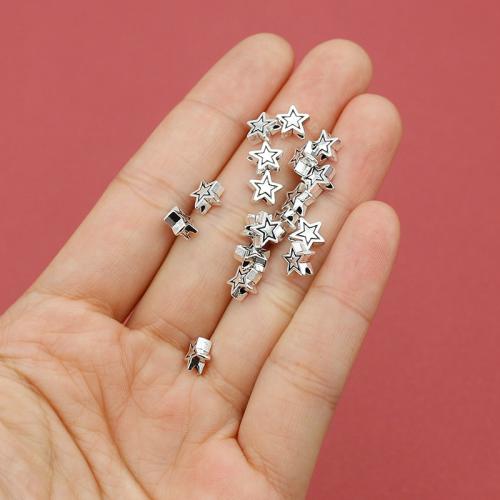 Coirníní Jewelry Alloy Sinc, Sinc Alloy, Star, dath airgid plated, DIY, nicil, luaidhe & caidmiam saor in aisce, 7x3mm, Poll:Thart 1mm, Thart 200ríomhairí pearsanta/Mála, Díolta De réir Mála