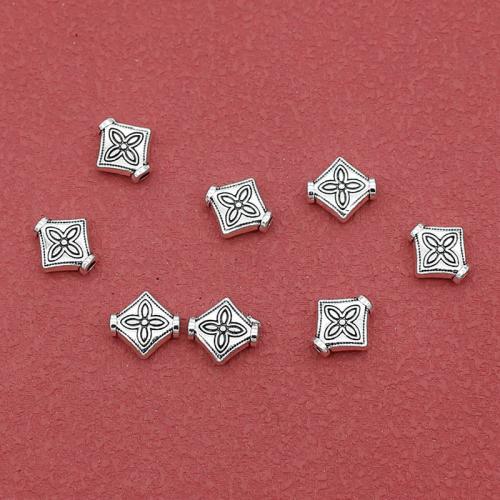 Koraliki dystansowe stopu cynku, Stop cynku, Rhombus, Platerowane w kolorze srebra, DIY, bez zawartości niklu, ołowiu i kadmu, 10x9.50mm, otwór:około 1.5mm, około 200komputery/torba, sprzedane przez torba