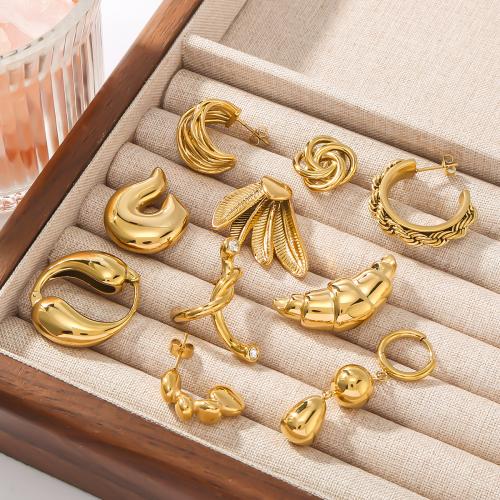 Roestvrij staal Stud Earrings, 304 roestvrij staal, gold plated, verschillende stijlen voor de keuze & micro pave zirconia & voor vrouw, meer kleuren voor de keuze, Verkocht door pair