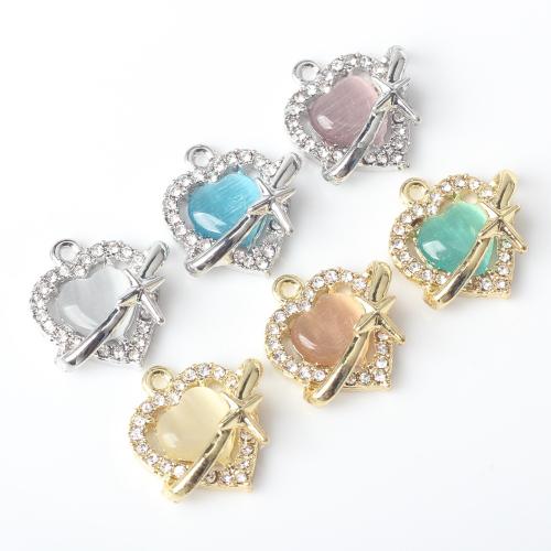 Resin Zinc Alloy Pendants with Resin Heart plated DIY & micro pave cubic zirconia nickel lead & cadmium free Sold By Bag