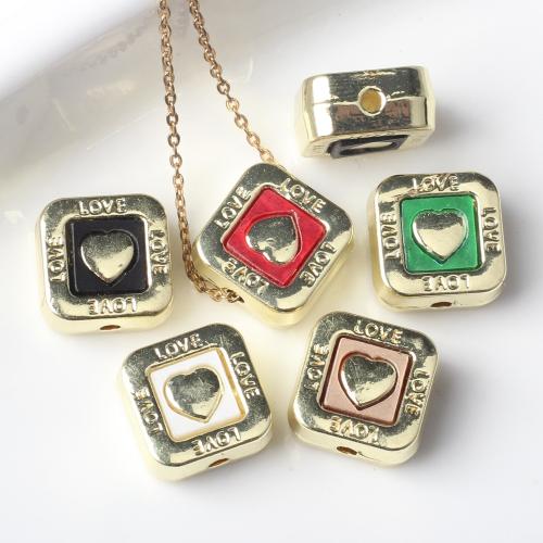 Zinc Alloy Jewelry Beads with Resin Square gold color plated DIY & enamel nickel lead & cadmium free Sold By Bag