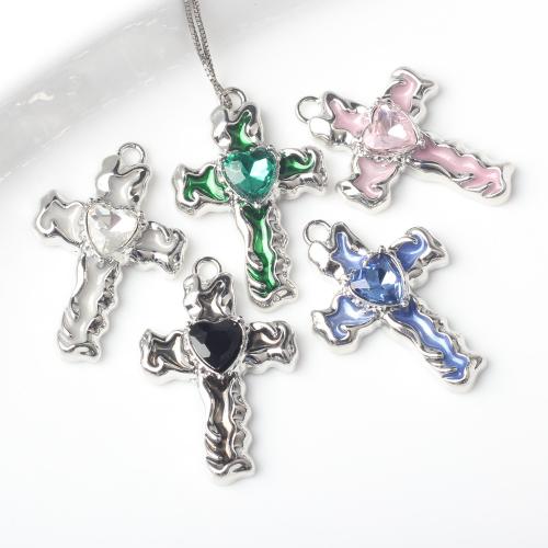 Zinc Alloy Cross Pendants silver color plated DIY & micro pave cubic zirconia & enamel nickel lead & cadmium free Sold By Bag