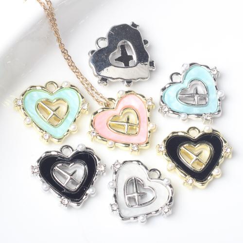 Resin Zinc Alloy Pendants with Resin Heart plated DIY & micro pave cubic zirconia nickel lead & cadmium free Sold By Bag