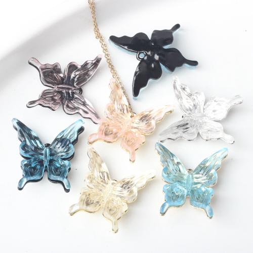 Resin Zinc Alloy Pendler, med Resin, Butterfly, forgyldt, du kan DIY, flere farver til valg, nikkel, bly & cadmium fri, 26x25mm, 100pc'er/Bag, Solgt af Bag