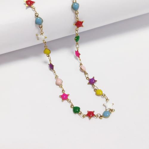 Stainless Steel Jewelry Necklace 304 Stainless Steel with 5CM extender chain gold color plated for woman multi-colored Length 45 cm Sold By PC