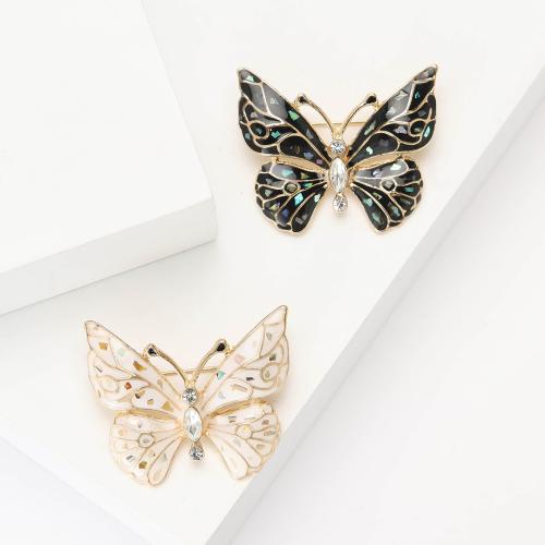 Zinc Alloy Brocher, med Shell, Butterfly, forgyldt, for kvinde & emalje & med rhinestone, flere farver til valg, nikkel, bly & cadmium fri, Solgt af PC