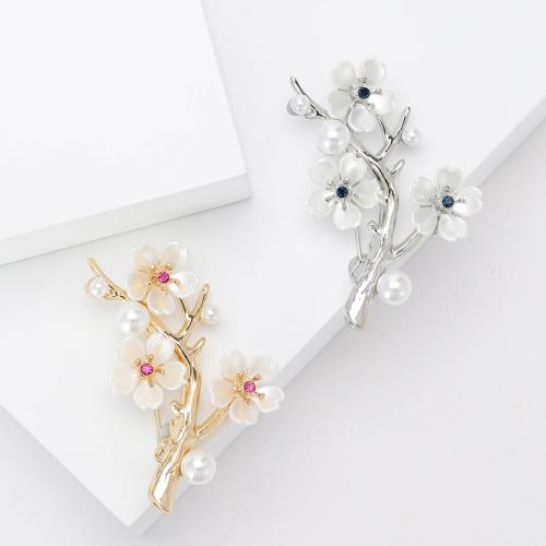 Zinc Alloy Brooches with Plastic Pearl Flower plated for woman & with rhinestone nickel lead & cadmium free Sold By PC