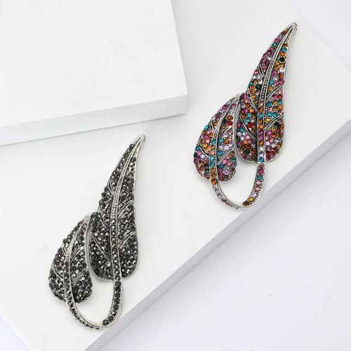 Zinc Alloy Brooches Leaf silver color plated for woman & with rhinestone nickel lead & cadmium free Sold By PC