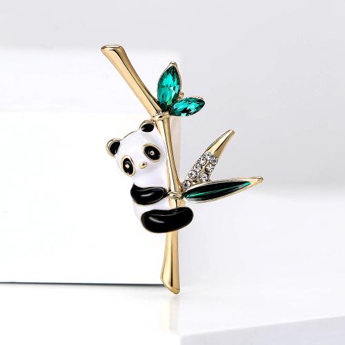 Zinc Alloy Brooches Panda gold color plated for woman & enamel & with rhinestone nickel lead & cadmium free Sold By PC