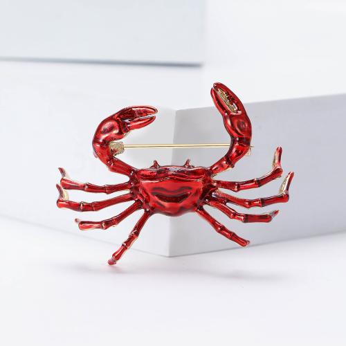 Zinc Alloy Brooches Crab gold color plated for woman & enamel red nickel lead & cadmium free Sold By PC